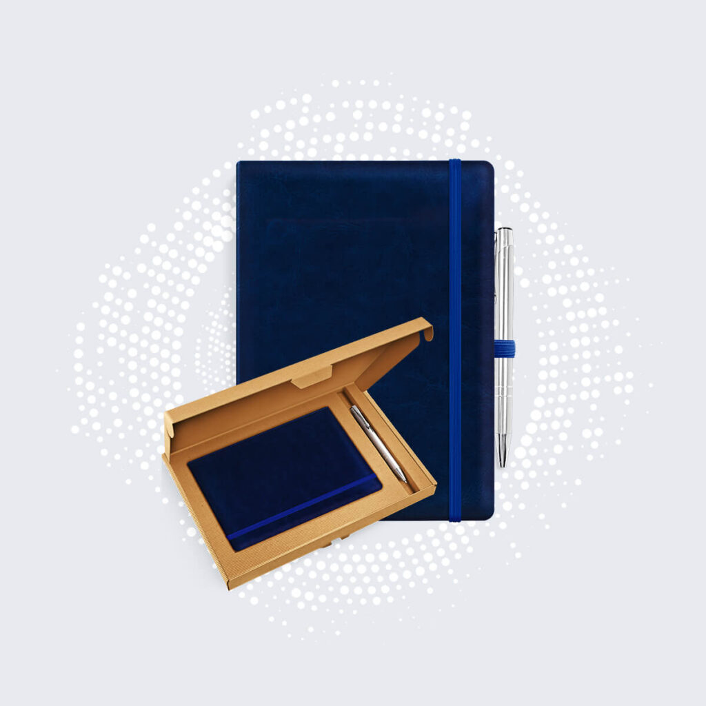 Notes A5 Ekoskóra z Długopisem – Zestaw Prezentowy AN1414. Notes A5 z ekoskóry z metalowym długopisem w ozdobnym pudełku – elegancki zestaw na prezent biznesowy.