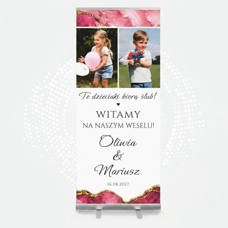 Baner Ślubny Powitalny Zdjęcia z Dzieciństwa Pary Młodej Powitanie Gości