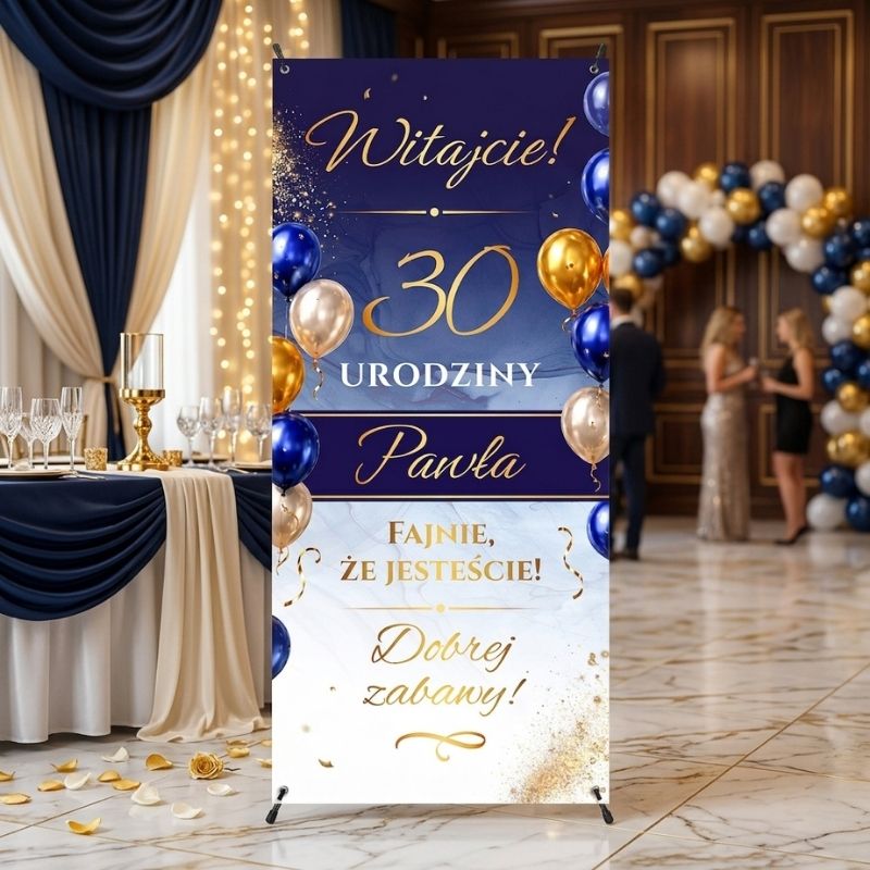 X Baner Powitalny na Urodziny 18 – 100 lat Granat i Złoto Glamour AN2028