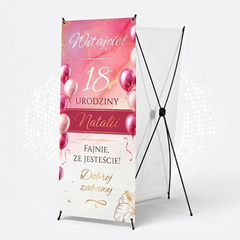 Baner Powitalny na 30 Urodziny dla Kobiety Różowa Złota Glamour AN2029