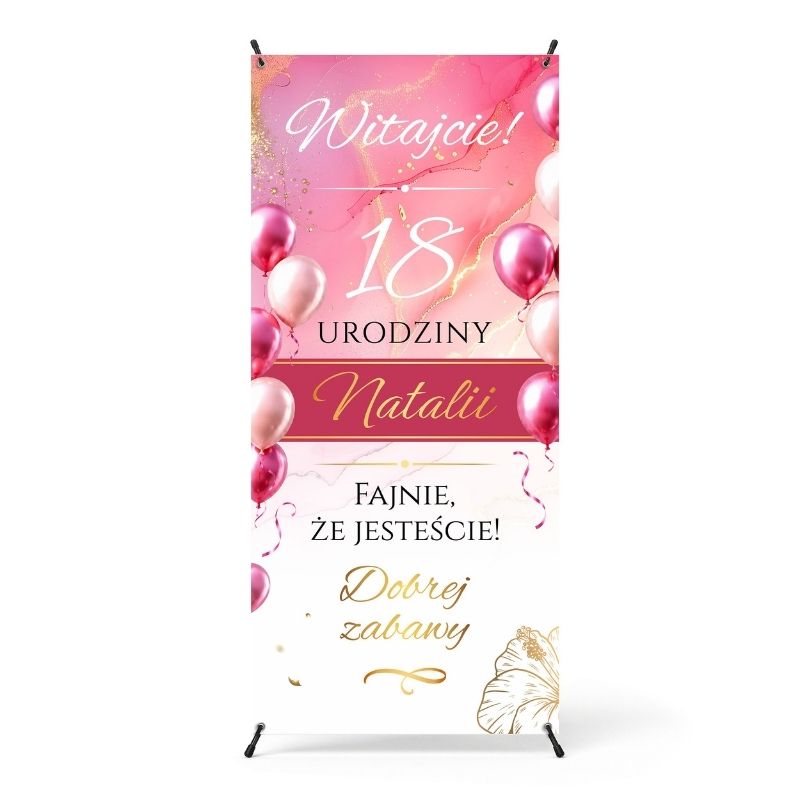 Baner Powitalny na 30 Urodziny dla Kobiety Różowa Złota Glamour AN2029