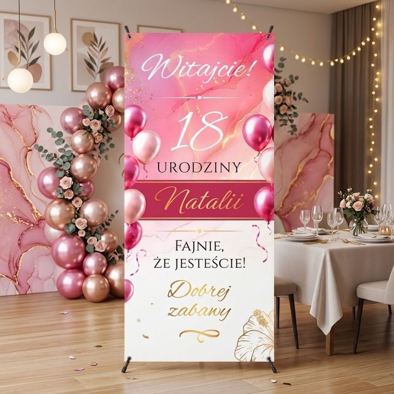 Baner Powitalny na 30 Urodziny dla Kobiety Różowa Złota Glamour AN2029