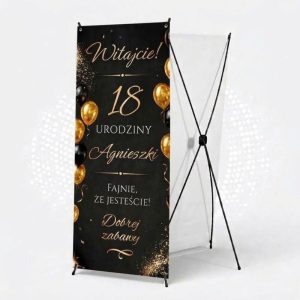 Elegancki X-baner Powitalny na 18, 20, 30, 40 Urodziny Czarno Złoty Glamour AN2030