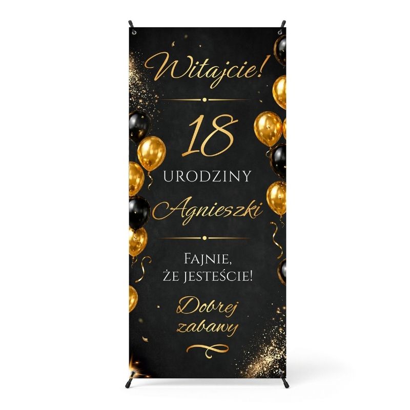 Elegancki X-baner Powitalny na 18, 20, 30, 40 Urodziny Czarno Złoty Glamour AN2030
